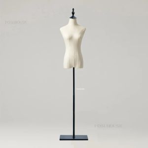 Female Head Half Body Mannequins for Women's Clothing Mannequin with Metal Base Clothing Display Stand Adjustable Wood Arm Rack