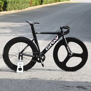 Cyklar Ride-ons Gray Fixie Fixed Gear Bike 48cm 52cm 55cm Aluminiumlegering Frame Carbon Fork Single Speed ​​Bicycle 700C 3Spoke 88m Kolhjul L47