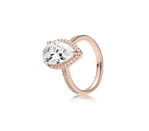 Excisite CZ Diamond Ring 925 Sterling Silver Rose Gold Plated for P Shiny Teardrop Women's Ring Holiday Gift with Original Box6489536