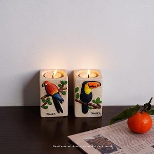 Ljusstakar retro handmålad papegoja toucan mönster keramiska hållare ornament amerikansk stil vax dekoration hantverk