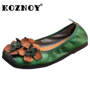 Casual Shoes Koznoy 1cm Cow Genuine Leather Soft Soled Summer Ethnic Woman Moccasin Elegance Luxury Flats Ladies Shallow Flower Comfy Hoes