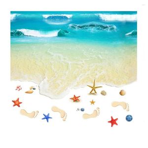 Wall Stickers 3D Flooring Sticker Beach Pattern Bedroom Kitchen Toilets Floor Painting Self-adhesive Removable Non-Slip Wallpaper