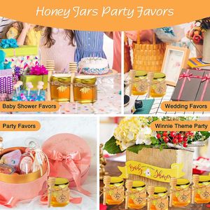 1,5 Unzen 60 Pack Mini Honey Jars Party Gefälligkeiten in Schüttung mit Dipper Gold Deckel süße Bienenanhänger Geschenktüten und Jute für Babyparty