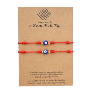 7 узлов Blue Evil Eye Bracelet Baper Card Bracelet Регулируемая счастливая красная струнная браслеты Пара ювелирных украшений Браслет 2PSCS3486640