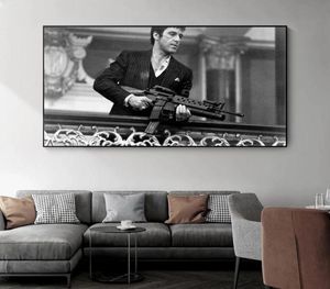 Filmpräst Tony Montana svartvitt porträtt Canvas målningar affischer och skriv ut väggkonstbilder för hemdekoration2712652