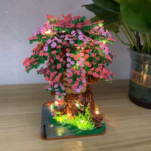 Wusste gebaute Mini Sakura Tree House Building Blocks City Street View Cherry Blossom Model Build Backsteinmontage Spielzeug Kinder Geschenk