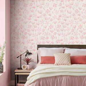Bakgrundsbilder Glasshouse Floral Peel och Stick Pink Room Wallpaper Home Decoration Waterproof Self Adhesive Hållbar väggbeläggning