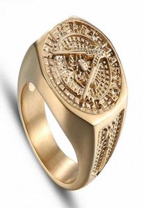 2020 Vintage Crystal Masonic Gold Color Rostfritt stål Män ring Nya murar Ringar för kvinnor Mens smycken Wedding Ring Sets6788579