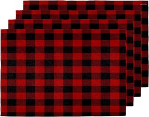 Tischmatten rote Plaid -Plaid -Plaid -Set von 4 waschbarer Placemat wasserdicht für Heimparty Essdekor 18x12 Zoll