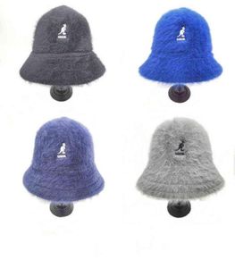 Kangol Women039sバケツハットウサギ毛皮の帽子の女性暖かさの個性トレンドカンガルー刺繍暖かい漁師hat1507488