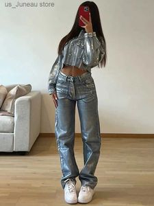 Frauen Jeans Taruxy gewaschener Druck hoher Taille Jeans Frauen Mode Basic Baggy Long Hose für Frauen Strt Cargo Slouchy Jeanshose Frau T240412