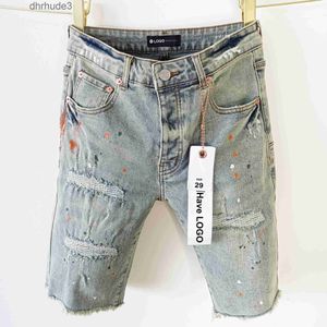 Lila Marke Jeans amerikanischer Stil mit rauen Kanten und Löchern gewaschene Denim -Shorts Herren A4ay FMPE Q1UE