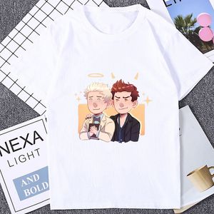 T-shirt di Good Omens Crowley e Aziraphale Stamping Thirt Angels and Demons Graphic Men's Clothing Series Hit TV