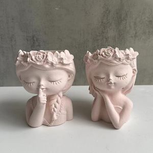 Doll em forma de boneca de boneca em forma de flores de gesso e epóxi vaso de concreto molde de silicone diy resina de resina artesanal moldes de decoração de casa