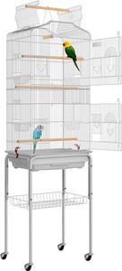 64 Inch Bird Cage with Play Top and Rolling Stand for Parrots Conures Lovebird Cockatiel Parakeets Gray 240412