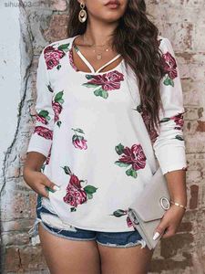 Women's T-Shirt Finjani Womens Plus Size T-shirt Floral Print Drop Sleeves O-Neck Tee Casual Clothing For Summer NewL2403