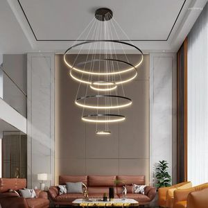 Chandeliers Nordic 6 Ring Led Chandelier Dimmable For Staircase Table Dining Living Room Bedroom Pendant Lamp Decor Lighting Lusters Fixture