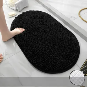 Bath Mats Oval Chenille Bathroom Rug Machine Washable Thick Fluffy Carpet Non-Slip Water Absorbent Shower Mat For