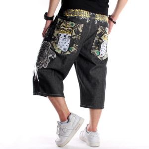 Calça verão bordados de pernas largas e largura bordados shorts jeans Hip Hop Skateboard calça bagunça capri