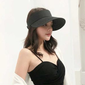 Visors Ball Caps Frauen Sommer Mode leere Top Suncap Tragbares faltbares Magic Tape Roll-up Strandhut Breiter Krempe Sun Hut Mode Casos Strohkappen 240412