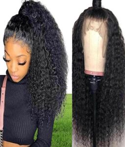 Svart djup kinky curly 360 spets frontala syntetiska peruk babyhair värmebeständig fibersimulering mänskligt hår för kvinnor48013205418902