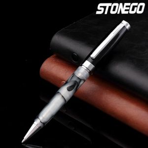 Pens Stonego lüks metal tükenmiş kalem, geri çekilebilir top noktası kalem paslanmaz çelik lake silindir top kalemi