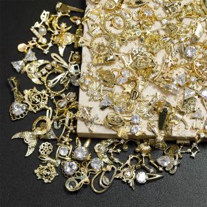 Decals 100pcs Wholesale Random Nail Zircon Charms Glitter Rhinestones Aolly Shiny Designer Jewelry for Gold Nail Art Accessories