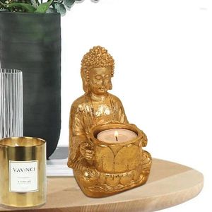 Ljusinnehavare mediterar Buddha Tealight Holder Harts Candlestick Votive för hemmaskontor