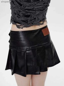 Spódnice skórzana plisowana spódnica wysoka talia Kobieta Summer Thin Ultra krótka spódnica Y2K Koreańska moda urocza Słowo Spódnica