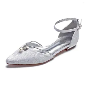 Scarpe casual creativesugar elegante forma di fiore di perle fascino cristallino vestito in pizzo in pizzo piatto puntato di punta di punta della caviglia del matrimonio da sposa