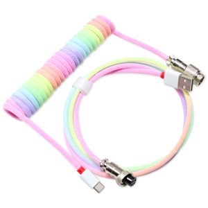 Keyboards LOOP Aviator Connector Cable USB A to type C Aviation GX12 For Mechanical Keyboard Handmade Nylon White Rainbow Black Type C