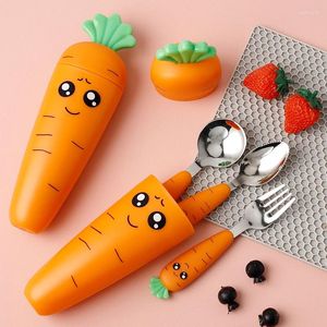 Dinnerware Sets Radish Portable Travel Flatware Set Children Carrot Cutlery 18/10 Stainless Steel Spoon Fork For Kids