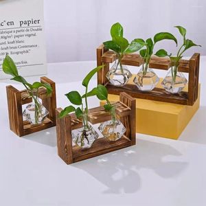 Vases Wooden Frame Hydroponic Plants Vase Bonsai Decoration Transparent Flower Arrangement Container Glass Home Decor