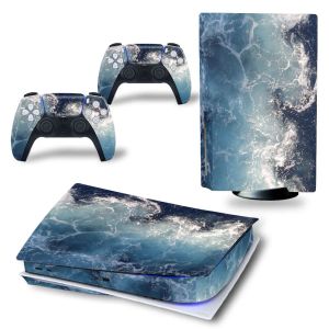 Stickers GAMEGENIXX PS5 Standard Disc Skin Sticker Waves Protective Decal Removable Cover for PS5 Console and 2 Controllers