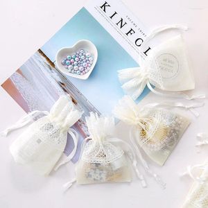 Storage Bags 6 Pcs Premium Gift Bag White Lace Drawstring Bead Mesh Mini Organizer For Small Things Clear