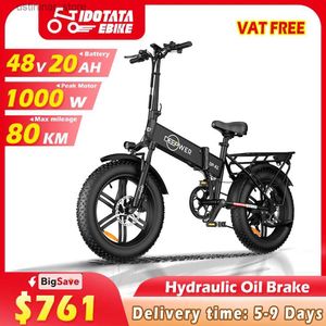 Bikes Ride-Ons IDOTATA EU Delivery 1000W Electric Bike 48V 20AH Folding Mountain Ebike 20Inch Fat Tire Urban Commuting Electric Bicycle 36MPH L47