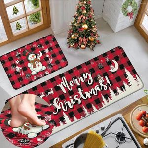 Tapetes 8 estilos estilos tapete de cozinha de Natal árvore xadrez de neve não deslizamento resistente ao conjunto lavável e macio
