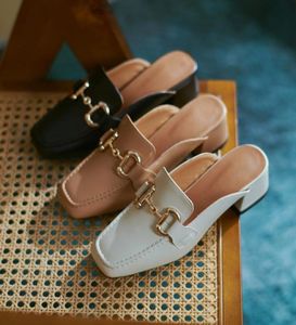 Square Toe Slippers with Metal for Women Soft Cowhide Sandals Sandals Shoes Slides Slides Designer Lady Slipper Large Ladies 33 34 9710933