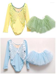 Stage Wear Children's Ballet Dance Costumes Pediatric Long-sleeved Practice Clothes Butterfly Back Female Little Girl Dancing Dress Skirts