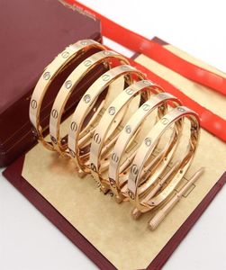 Love Bangle Bangle Gold Plating 18 K Never Fade 1821 Dimensioni con scatola con cacciavite ufficiale di marca di lusso Gioielli8937008