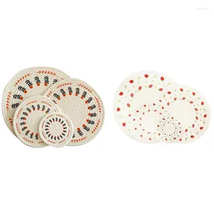 Table Mats 4Pcs Thicken Round Cotton Woven Insulation Pad Mat Printed Placemat Cup Durable High Quality