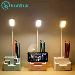 Laddningsbar LED -bordslampa med fläkt touch dimbar skrivbordslampa ögonskyddsläsning ljus för barn med telefon hoder penna hållare h22223h