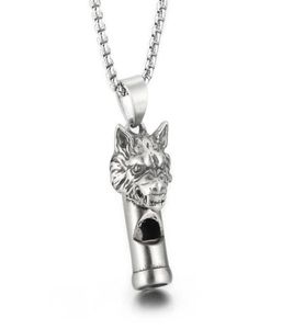 Gothic Wolf Head Whistle Necklace Pendant Casting rostfritt stål Rolo -kedja smycken för män pojkar coola gåvor 3mm 24 tum2145803