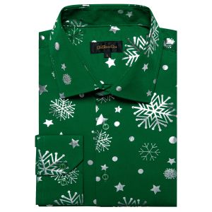 Men's Christmas Shirts Long Sleeve Red Black Green Novelty Xmas Party Clothing Shirt and Blouse with Snowflake Pattern