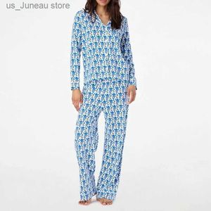 Women's Sleepwear Cartoon Monkey Long Slves Blouse Shirt + Elastic Pants Women 2 Piece Pajama Set for Loungewear Comfy Slpwear Vintage Outfits 1 T240415
