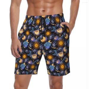 Herren Shorts Männliche Brettmondstars Sonne Casual Swimming Trunks Himmlische Magische schnelle trockene Sportbekleidung übergroße Strandkurzhosen