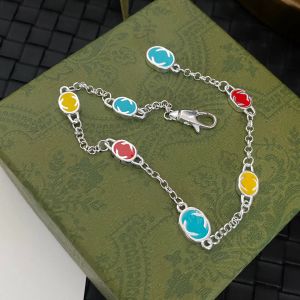 New Chain color gem bracelet size 22cm fashion luxury brand designer gorgeous interlocking pendant popular party star earrings wedding top brooch Jewelry box