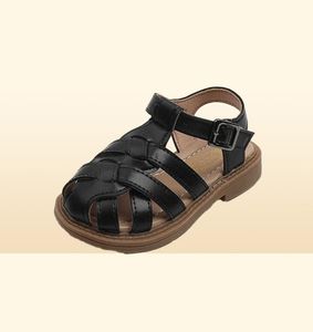 Sandaler pojkar romerska korsband enkel koreanska söta täckta tår sandaler 2022 barn mode sommar nya pu allmatch casual skor för 7620867