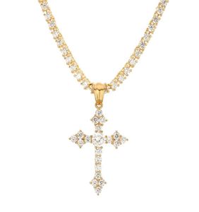 New Mens Luxury Micro Pave Iced Out Cubic Zirconia Cross Pendant Necklace Fashion Charm Jewelry With Tennnis Chain204H5826402