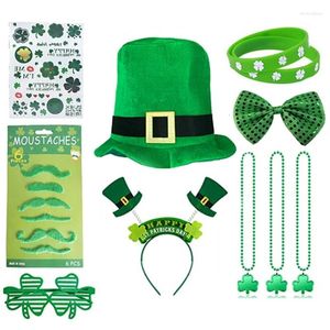 Berets Girls Shamrock Flat Top Hat St Patricks Day Glasses with Banglesnecklace Set